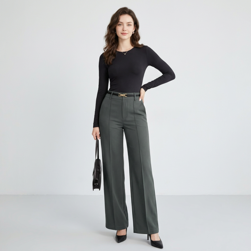 Solid Color Straight-leg Trousers