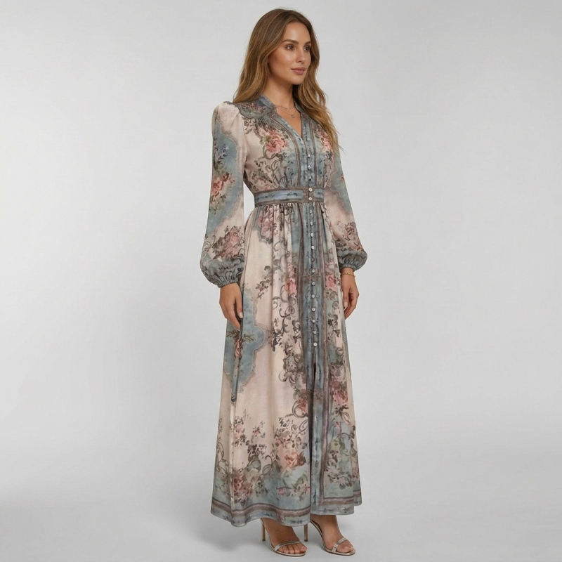 V-neck Long-sleeved Dress