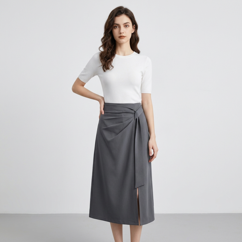 Irregular Slit Midi Skirt