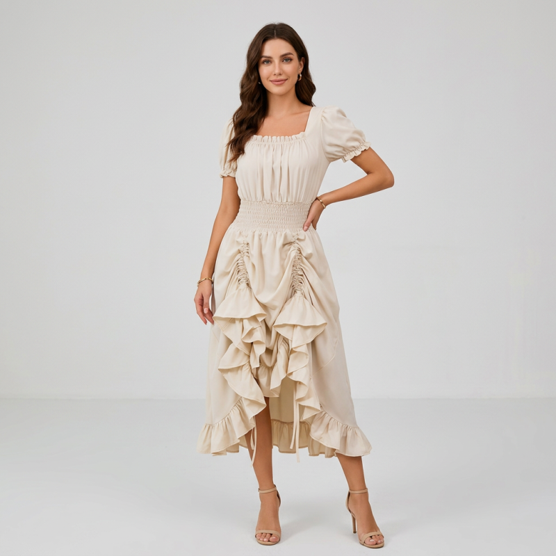 Square Neck Short-sleeved Dress
