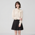 Polka Dot Long-sleeve Shirt With Bow