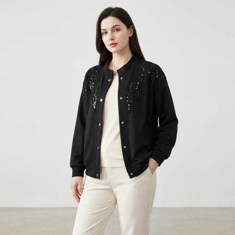 Fashionable Beaded Patchwork Coat