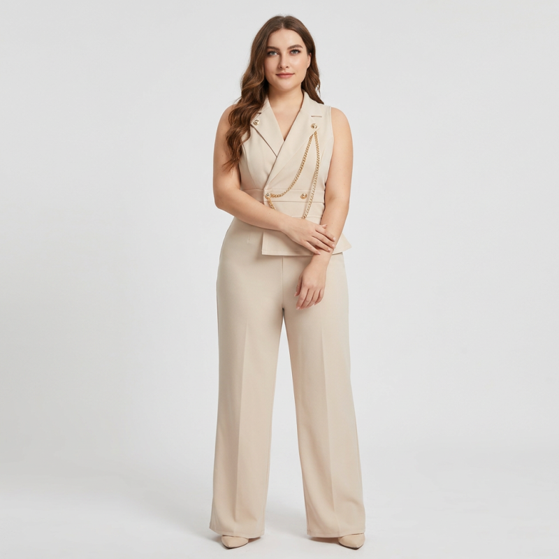 Fashionable Chain-collar Jumpsuit