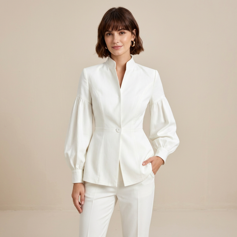 Waist-cinching Stand-up Collar Shirt