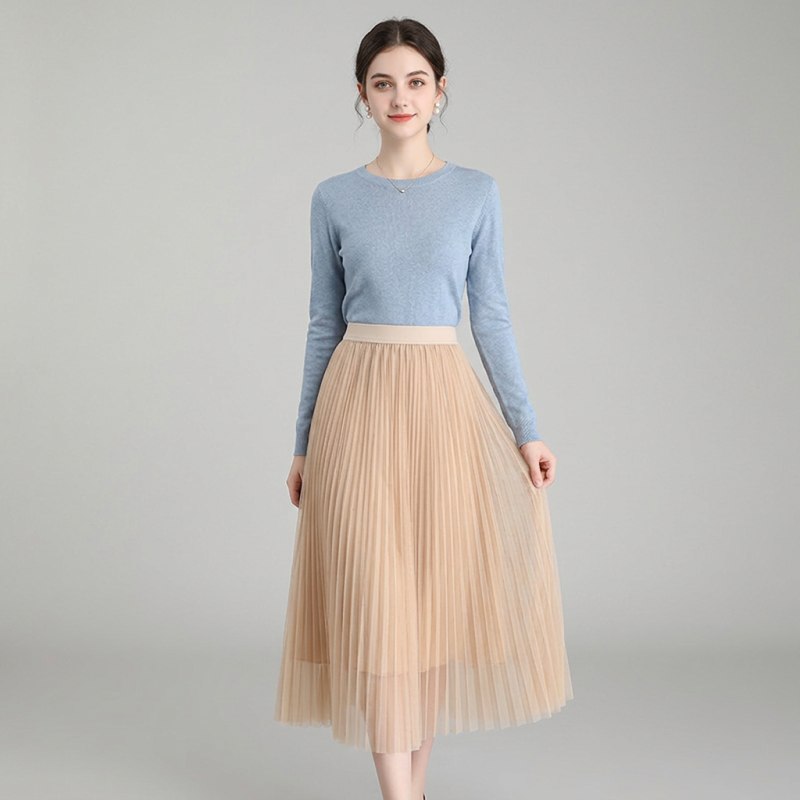 Mesh Pleated Midi Skirt