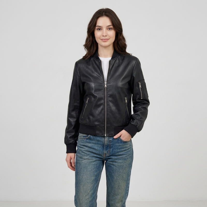 Short Motorcycle Leather Jacket