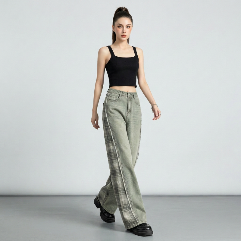High-end Plaid Jeans