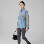 Leopard Print Patchwork Denim Shirt