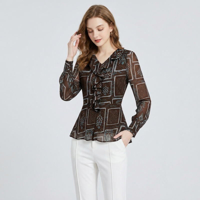 French-style Ruffled Collar Shirt