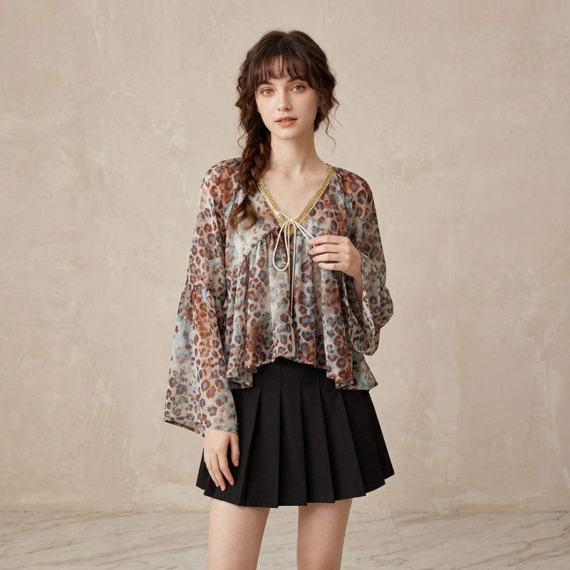 Leopard Print Bell Sleeve Top
