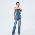 Hot Girl Strapless Denim Outfit