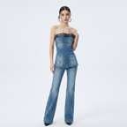 Hot Girl Strapless Denim Outfit