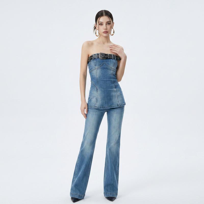 Hot Girl Strapless Denim Outfit