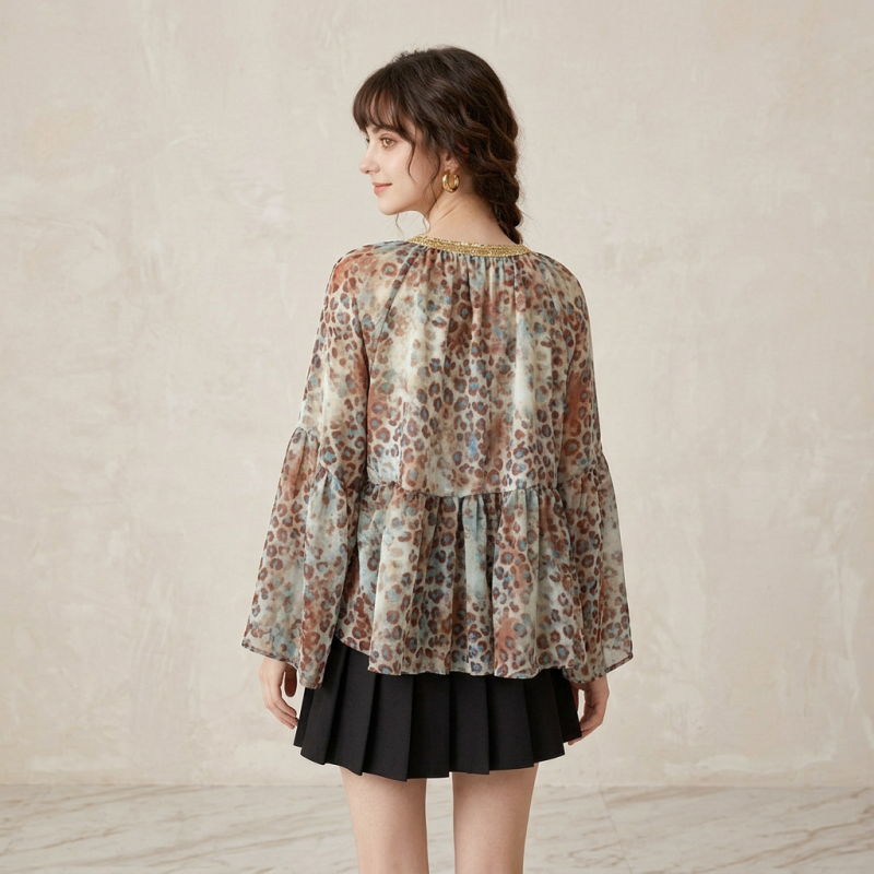 Leopard Print Bell Sleeve Top