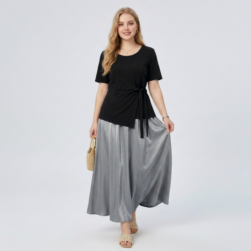 Solid Color Satin Midi Skirt
