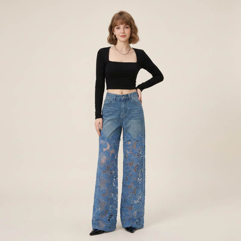 Hollow-out Lace Jeans