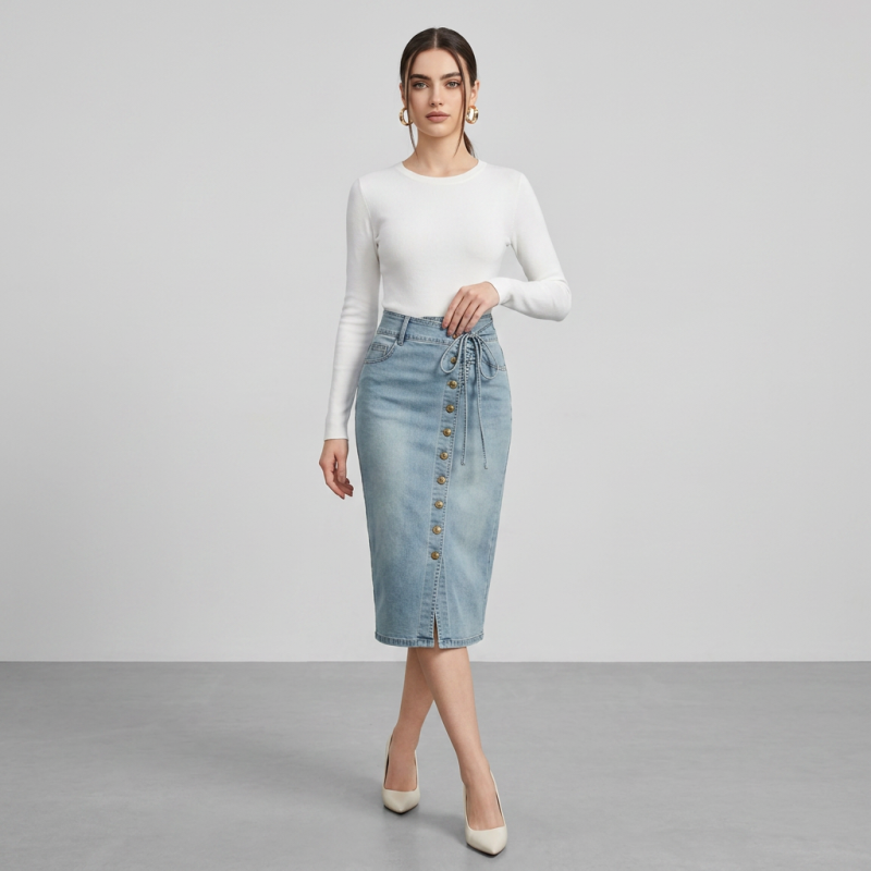 Button-down Denim Skirt