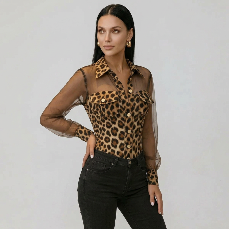 Leopard Print Mesh Shirt