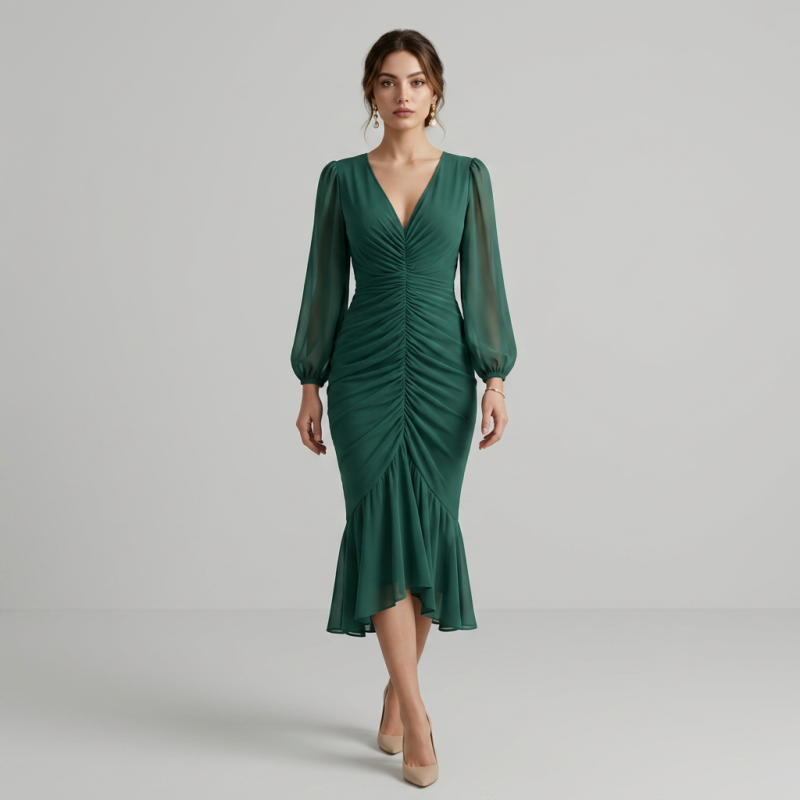 V-neck Ruffle Dress