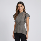 Ruffled Sleeve Waist-cinching Shirt