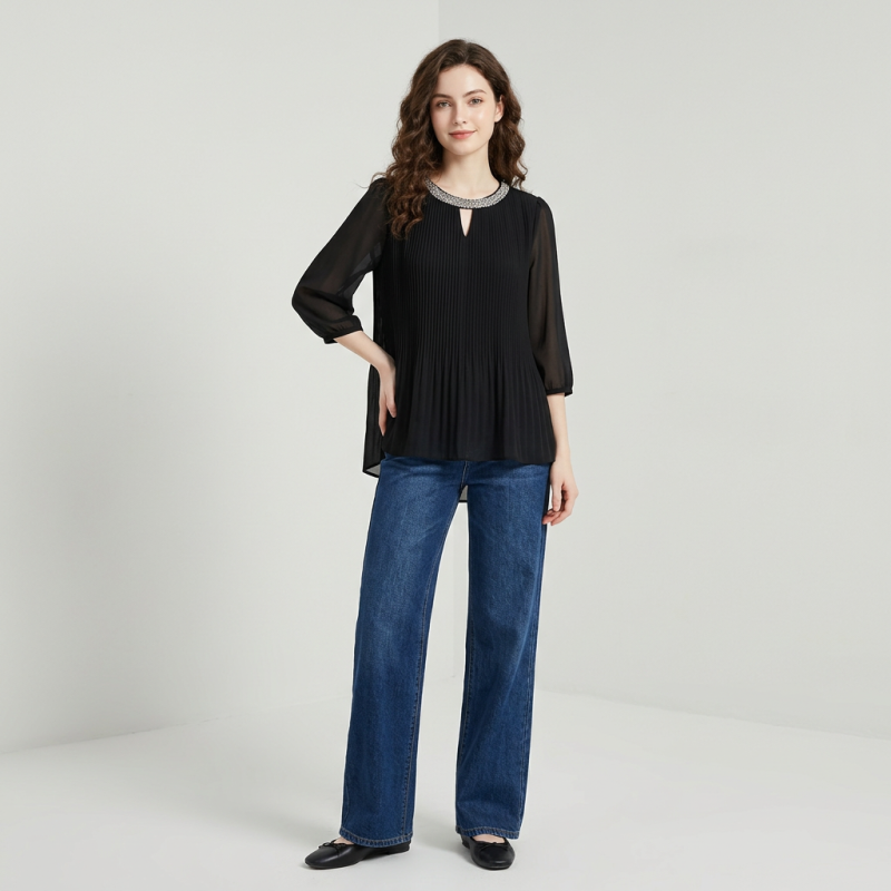 Rhinestone-studded Short-sleeved Shirt