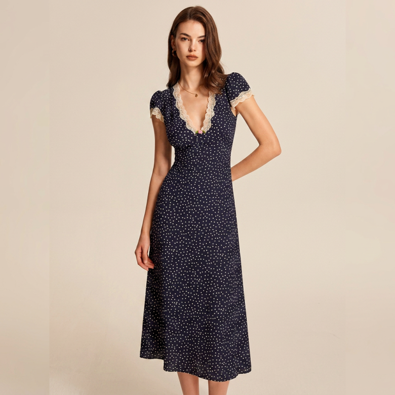 Retro V-neck Long Dress