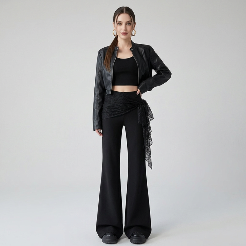 Lace Belt Casual Pants