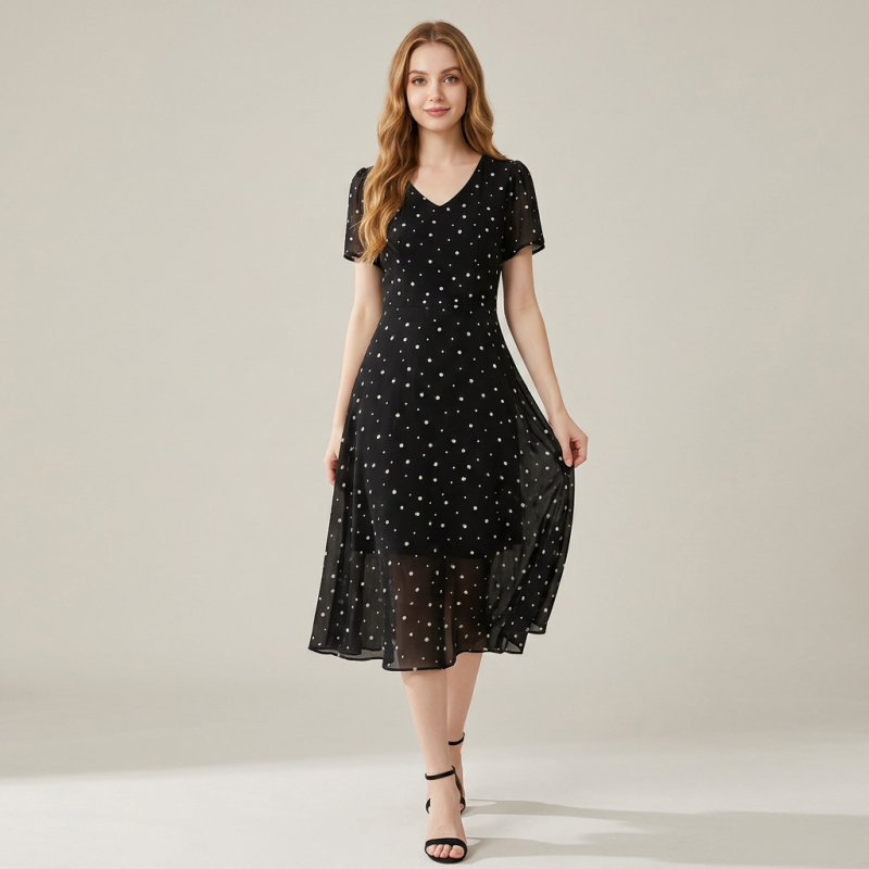 Polka Dot Short-sleeved Dress