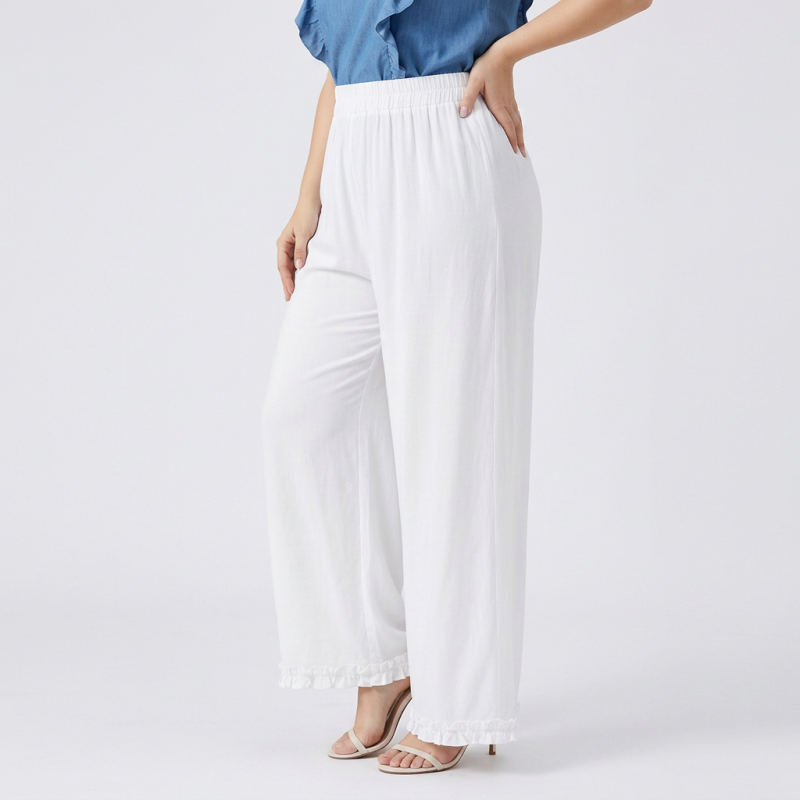 Straight-leg Casual Pants With Ruffled Trim