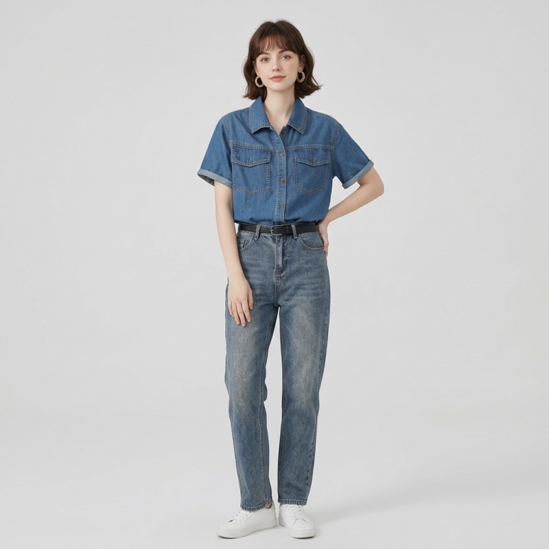 Retro Denim Short-sleeved Shirt