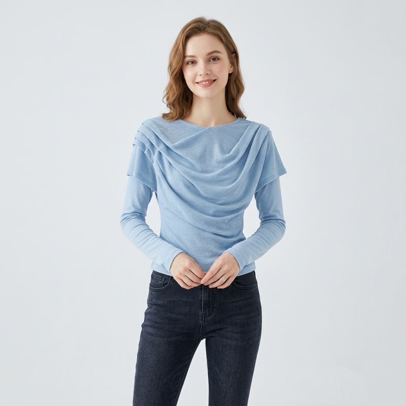 Pleated Long-sleeved T-shirt