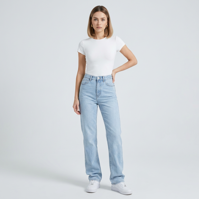 High-waisted Straight Leg Jeans