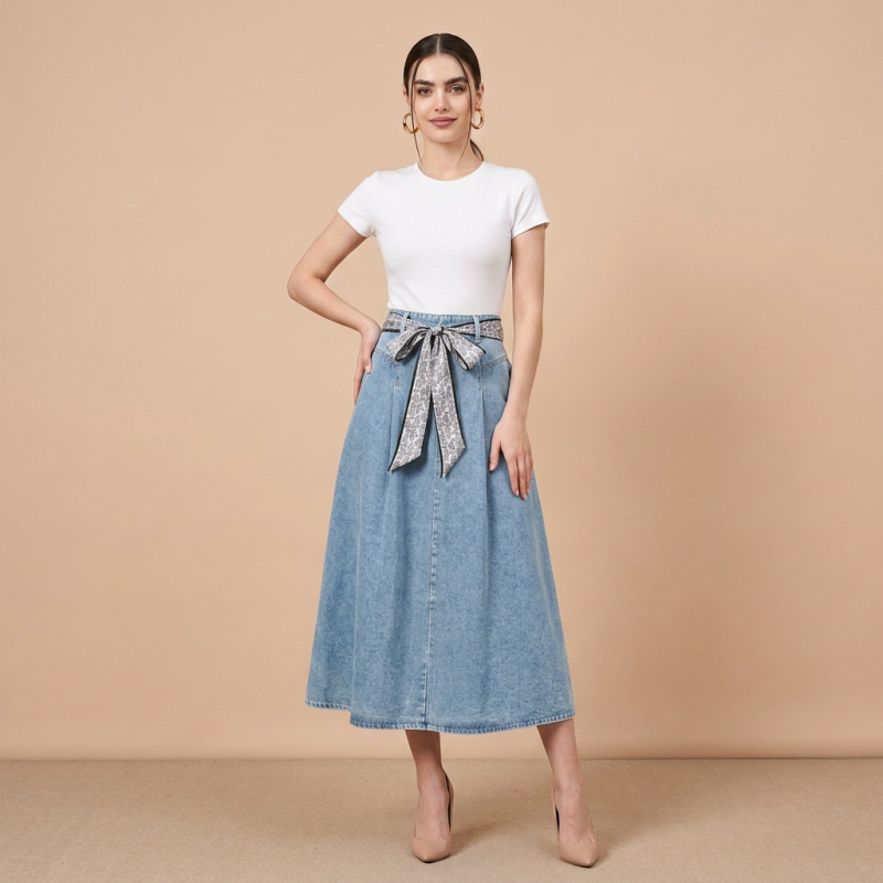 Silk Scarf Denim Skirt