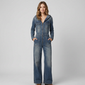 Hooded Denim Wide-leg Jumpsuit