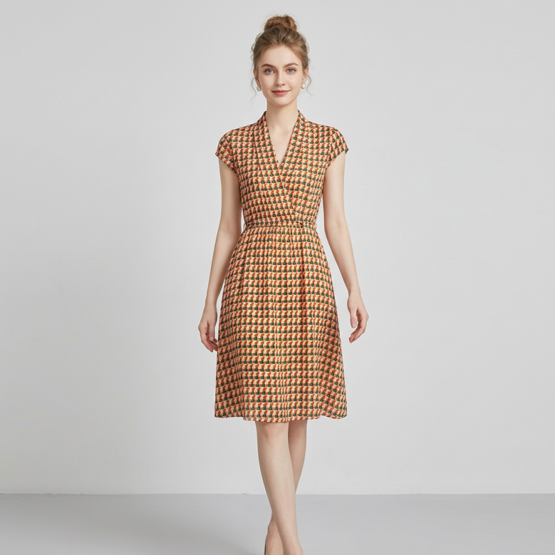 Waist-cinching V-neck Dress