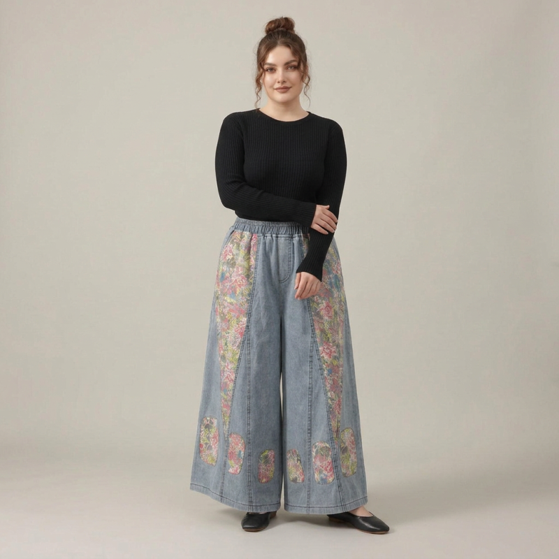 Retro Print Denim Skirt