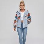 Color-blocked Hooded Denim Jacket