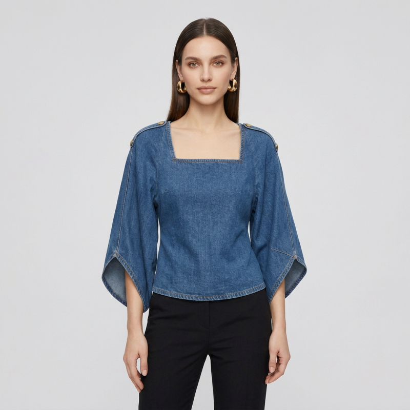 Denim Square Neck Top