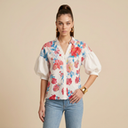 Lantern-sleeved Floral Shirt