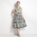 Stylish Waist-cinching Printed Dress