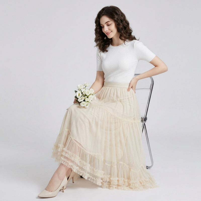Ruffled Hem Midi Skirt