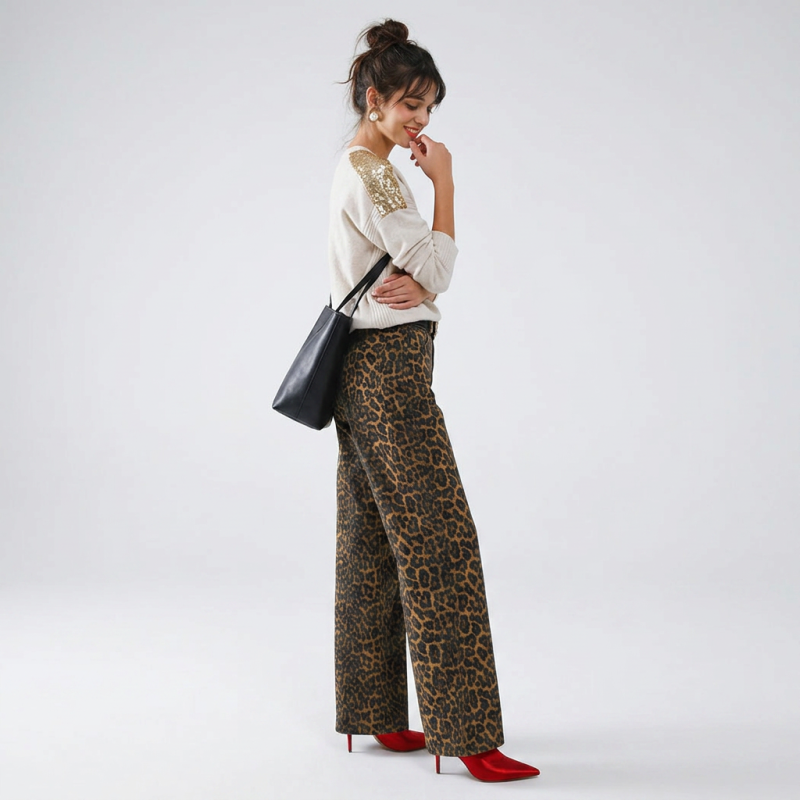 Leopard Print Straight Leg Jeans