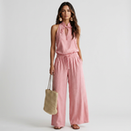 Halter Top With Tie Neck + Wide-leg Pants