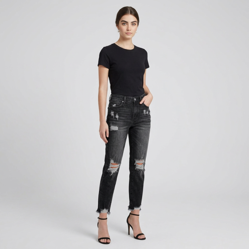 Women's Ripped Straight Leg Jeans