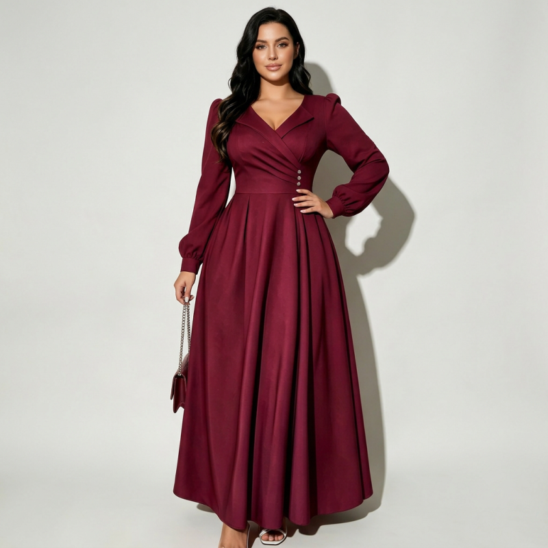 V-neck Fitted Waist Dress