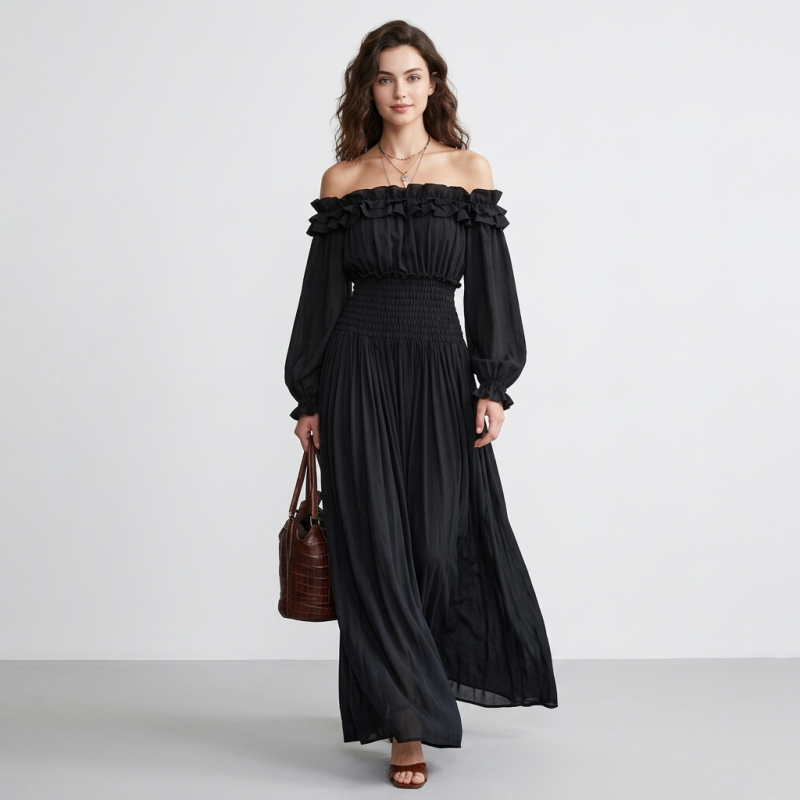 Long-sleeved Fitted Waist Dress