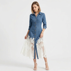 Lace-trimmed Denim Skirt