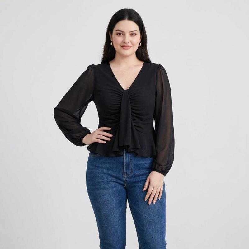 Pure And Alluring Long-sleeved Blouse