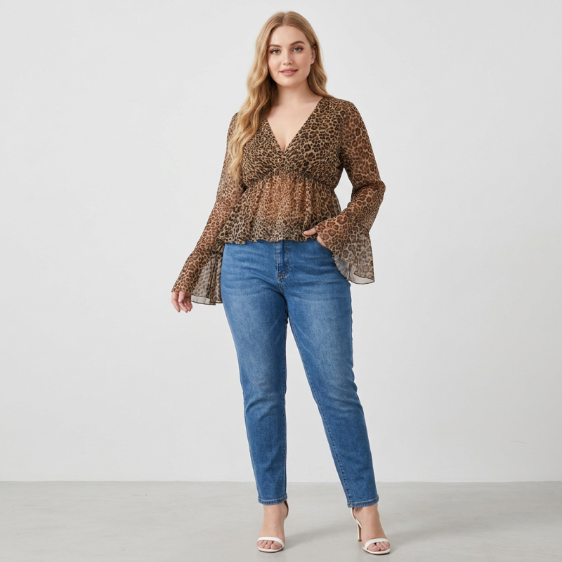 Leopard Print Chiffon Blouse