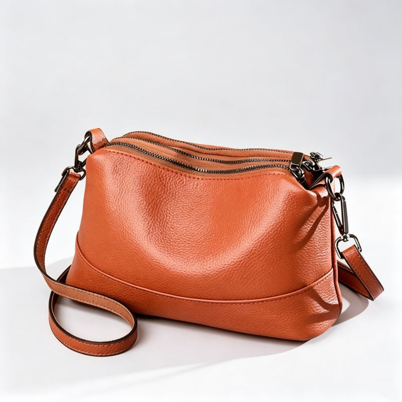 Solid Color Cowhide Crossbody Bag